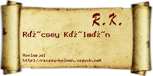Récsey Kálmán névjegykártya